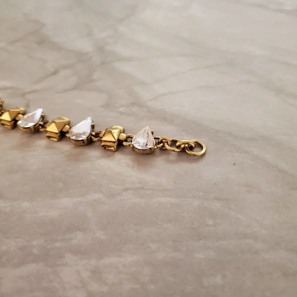 ✨ J.Crew Rhinestone Crystal Pyramid Distressed Antique Teardrop Bracelet ✨